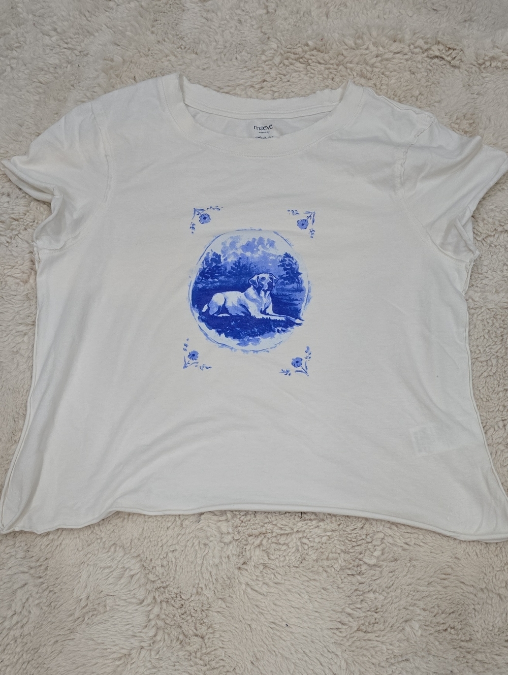 White Graphic Tee with Blue Dog Print